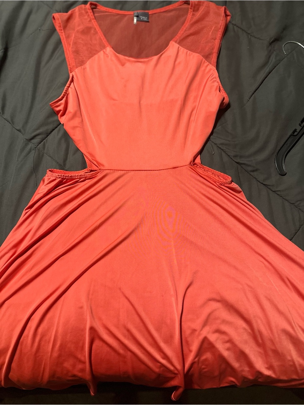 Sparkle & Fade Coral-Red Cutout Skater Dress